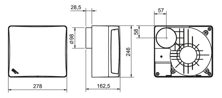 EBB 250 S DESIGN IP44 malý radiálny ventilátor